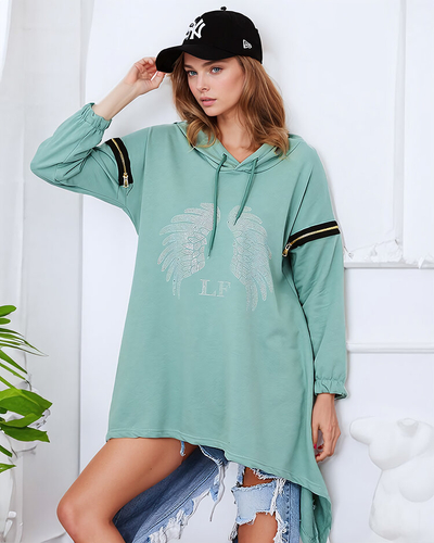 Royalfashion Hanorac supradimensionat pentru femei verde cu fermoare