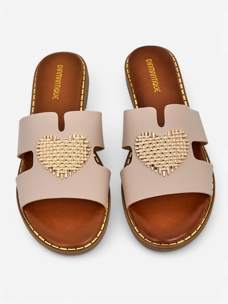 Papuci Royalfashion pentru femei cu inimă Inimă Aurie