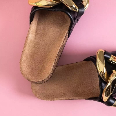 OUTLET Papuci negri pentru femei cu decor auriu Deirdre - Încălțăminte