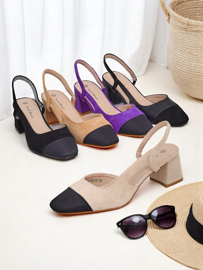 Royalfashion Zapatos de salón de tacón bajo con adorno en la puntera Eleganzo para mujer