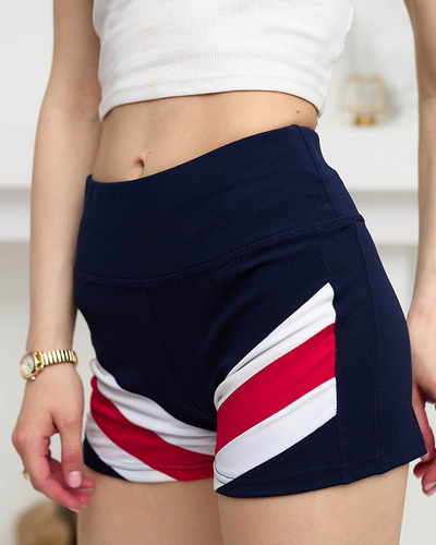 Pantaloni scurți bleumarin cu inserție colorată- Îmbrăcăminte