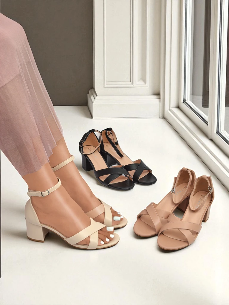 Royalfashion Sandale de damă cu toc jos tip bloc Eleganza Strap