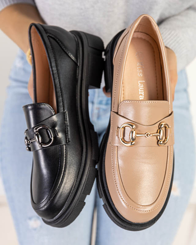 OUTLET Pantofi de dama maro deschis cu ornament pe nas Veteca - Incaltaminte