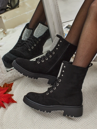 Botine de damă Ferlyne din piele ecologică de căprioară cu șireturi