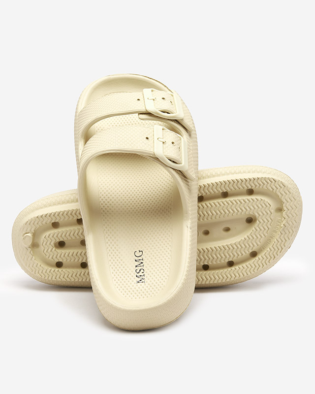 Papuci dama bej si verde cu catarame Eckos - Incaltaminte