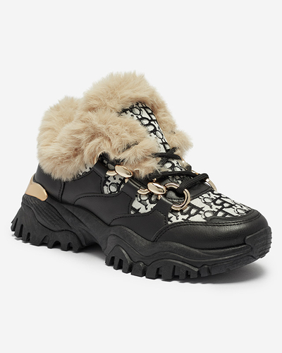Pantofi sport de damă cu blană de culoare neagră Reyma- Footwear