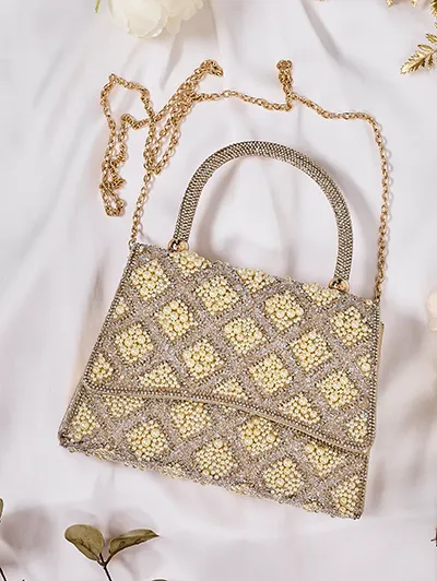Royalfashion Mică geantă de mână pentru femei cu strasuri și perle
