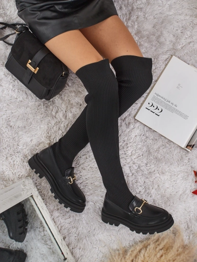 Cizme lungi de damă, slip-on, cu ornament Novera