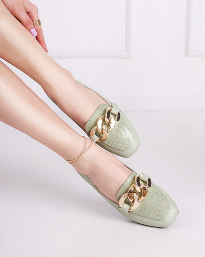 OUTLET Mocasini de dama din piele ecologica verzi cu lant Flamii - Pantofi