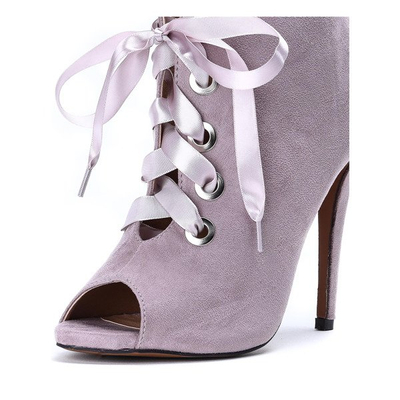 Fioletowe botki na szpilce z odkrytym noskiem Willow - Obuwie