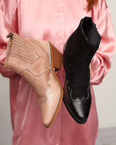 Cizme de cowboy de piele ecologică neagră pe stâlp joasă Zirras - Încălțăminte