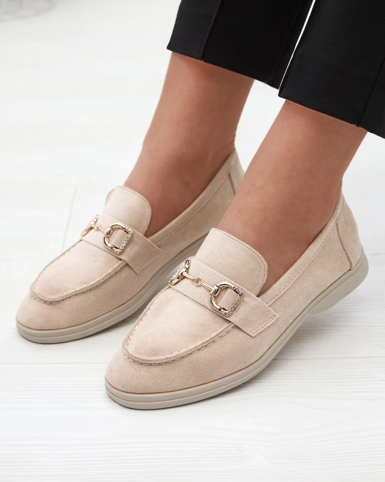 Mocasini crem pentru femei cu ornament auriu Neterri - Încălțăminte