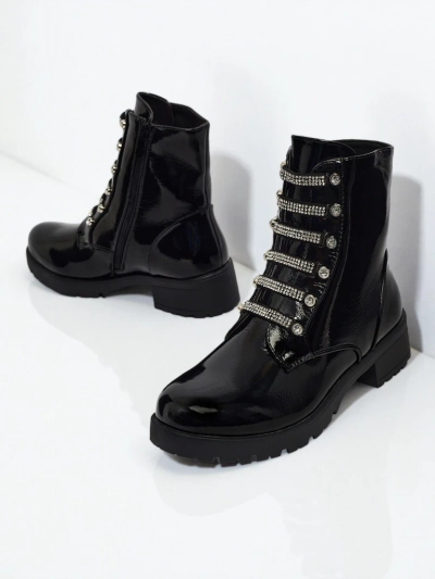 Botine de damă lăcuite cu șireturi Fjorra