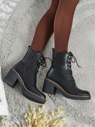Botine de damă eco piele cu toc gros Zeltra
