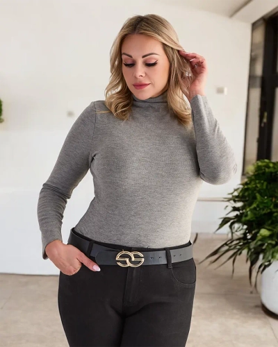 Pulover de damă cu guler înalt jumătate de gât, de culoare gri- Îmbrăcăminte