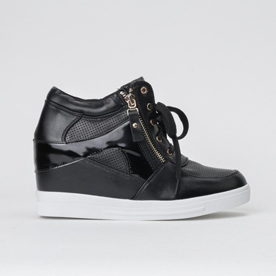 Czarne sneakersy na koturnie Ester- Obuwie