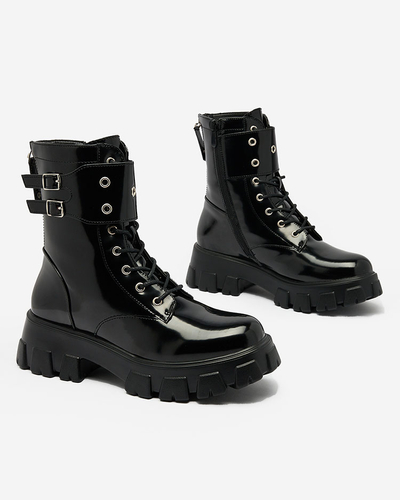 Royalfashion Cizme bagger de damă lăcuite negru Xagaga