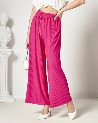 Pantaloni palazzo largi cu pliuri largi de damă, de culoare fucsia - Îmbrăcăminte