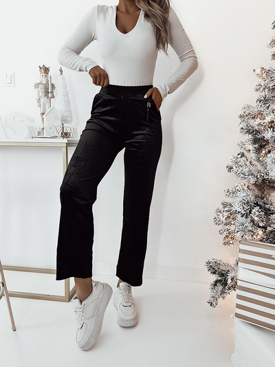 Royalfashion Pantaloni din țesătură de catifea maro închis pentru femei