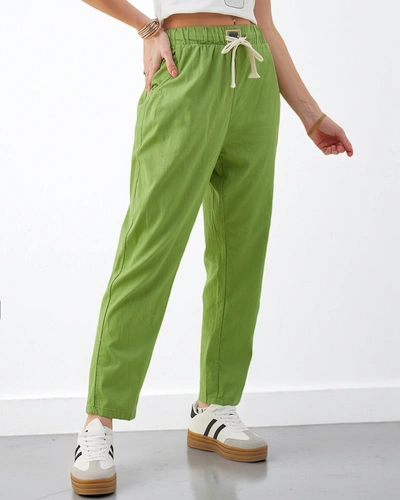 Pantaloni din bumbac simplu Royalfashion pentru femei cu un șnur la talie