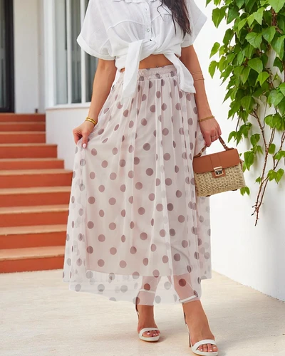 Fustă midi din viscoză pentru femei Royalfashion cu buline din tul