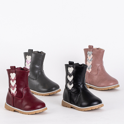 Cizme negre pentru fete cu partea superioară decorativă Nokimi-Shoes