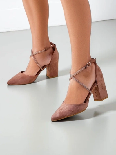 Pantofi cu toc din suede ecologic Royalfashion pentru femei cu curele Eurole