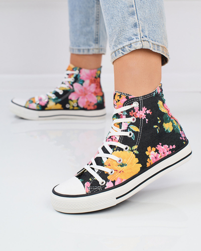 Royalfashion Adidași înalți de damă grafit imprimate cu flori colorate Fahenna