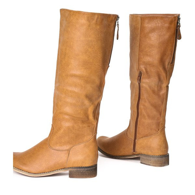 Brązowe kozaki na płaskim obcasie Reyana - Obuwie