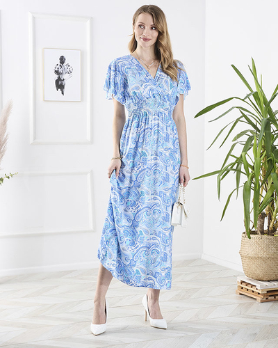 Rochie midi bleu cu model pentru femei Îmbrăcăminte