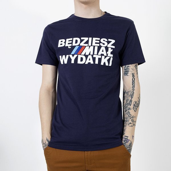 Tricou bărbătesc din bumbac albastru cu imprimeu - Îmbrăcăminte