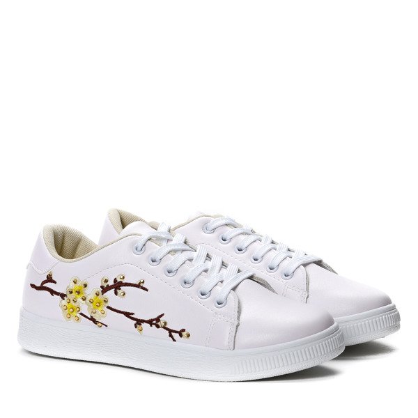 Białe tenisówki z haftem w kwiaty Joy- Obuwie