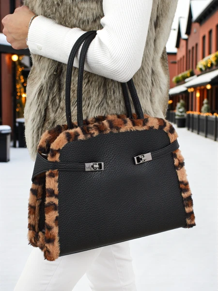 Geantă mică de damă din piele ecologică cu imprimeu de panteră Panthory