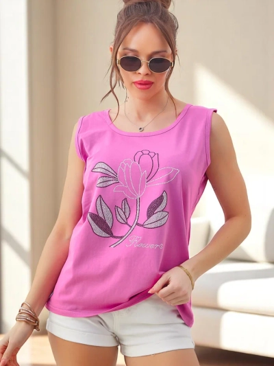 Royalfashion Top fără mâneci din bumbac pentru femei cu strassuri FLORI