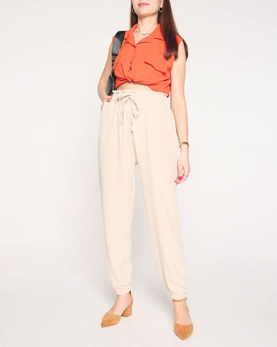Pantaloni de dama din stofa de culoare bej PLUS SIZE - Imbracaminte