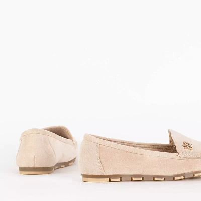 OUTLET Mocasini de dama bej din piele intoarsa ecologica cu decor Pixila - Incaltaminte