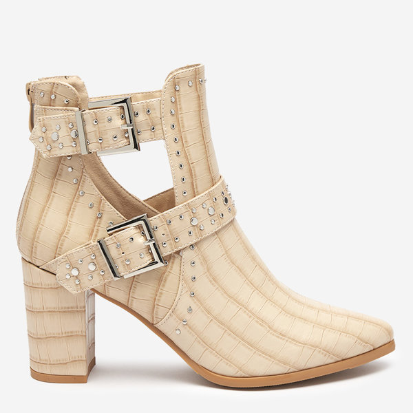 OUTLET Cizme bej pe stalp cu taieturi si catarame Masieo - Incaltaminte