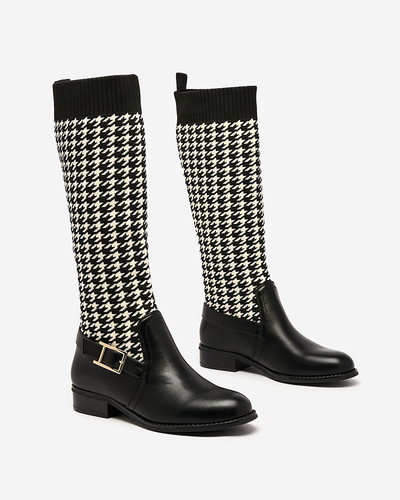 Royalfashion Cizme înalte de damă negre cu model pepite Aledive