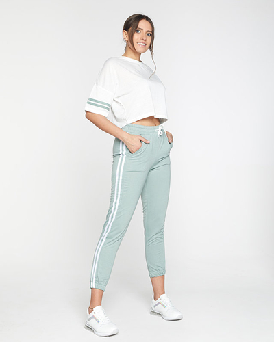 Set de trening sport pentru femei, verde și alb, cu dungi - Îmbrăcăminte