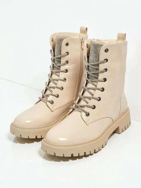 Botine Dama Flora Bej Sintetice Elegante de Toamnă