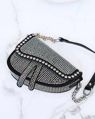 Royalfashion Geantă de mână neagră pentru femei cu zirconii perlate