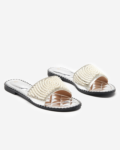 Papuci de dama argintii cu decoratiuni Ahaio - Incaltaminte