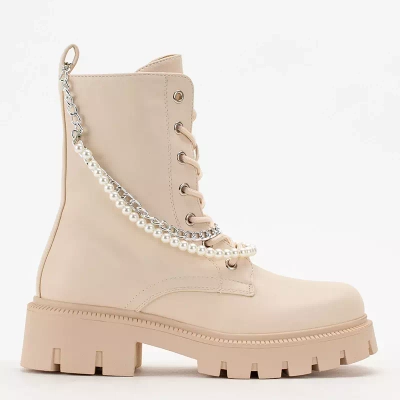 OUTLET Genti dama crem cu lant si perle Agsiva - Incaltaminte