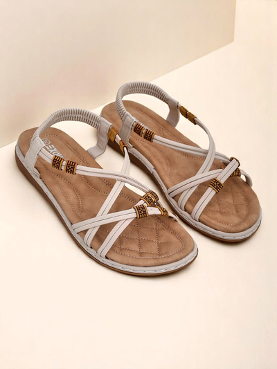 Sandálias femininas Royalfashion Aelia bege em couro ecológico
