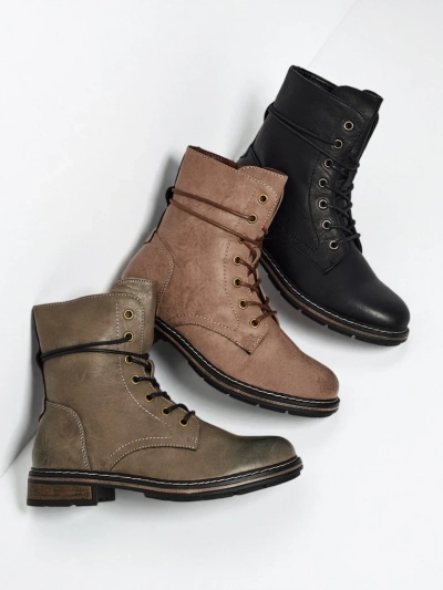 Botine de damă Ravonna din piele ecologică cu șireturi