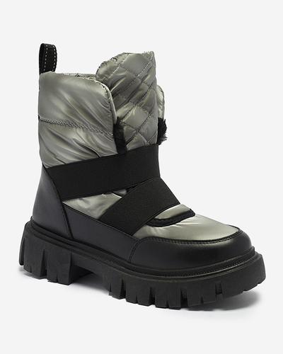 Cizme de zăpadă de damă cu talpă plată, în negru-gri Ferory- Footwear