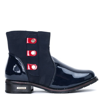 Granatowe botki z suwakiem i dżetami Facedilla - Obuwie