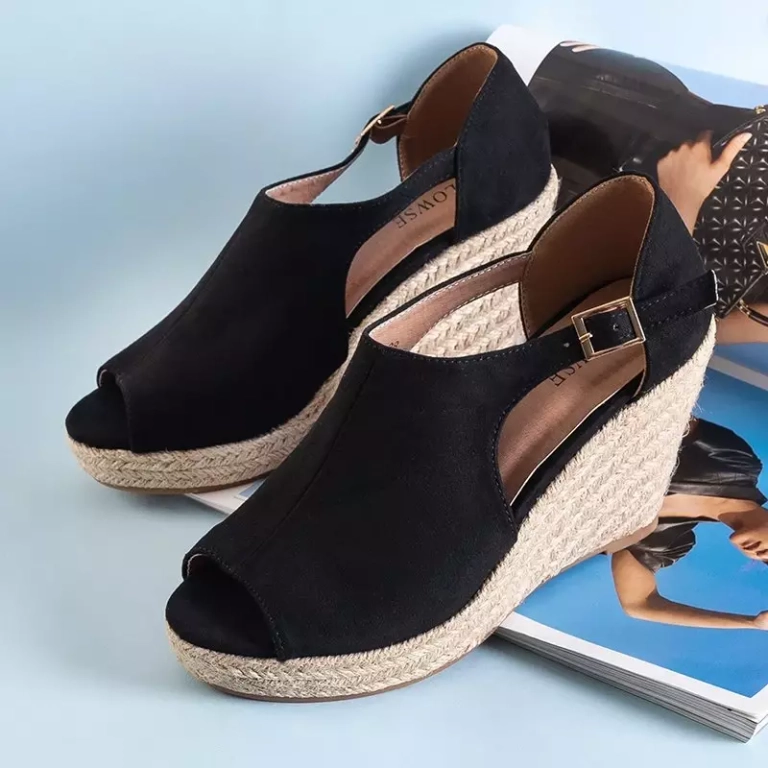 OUTLET Sandale cu toc negru pentru femei Lusia - Încălțăminte