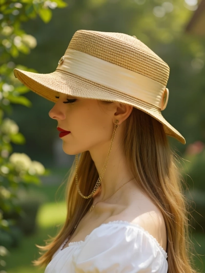 Royalfashion Pălărie de damă din paie Grace Ribbon