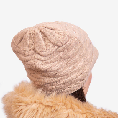 Palarie calda de dama bej cu perle - Accesorii